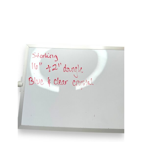 Crystal & Sterling Silver Necklace With Blue & Clear Beads 16" + 2" Dangle Zigza - Picture 6 of 7